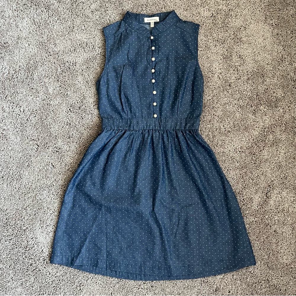 NWT Blue Sleeveless Polka Dot Denim Dress